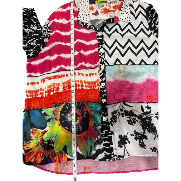 John Mark Womens Button-Up Shirt Long Sleeve Top Patchwork Colorful Size 3X - Picture 6 of 8